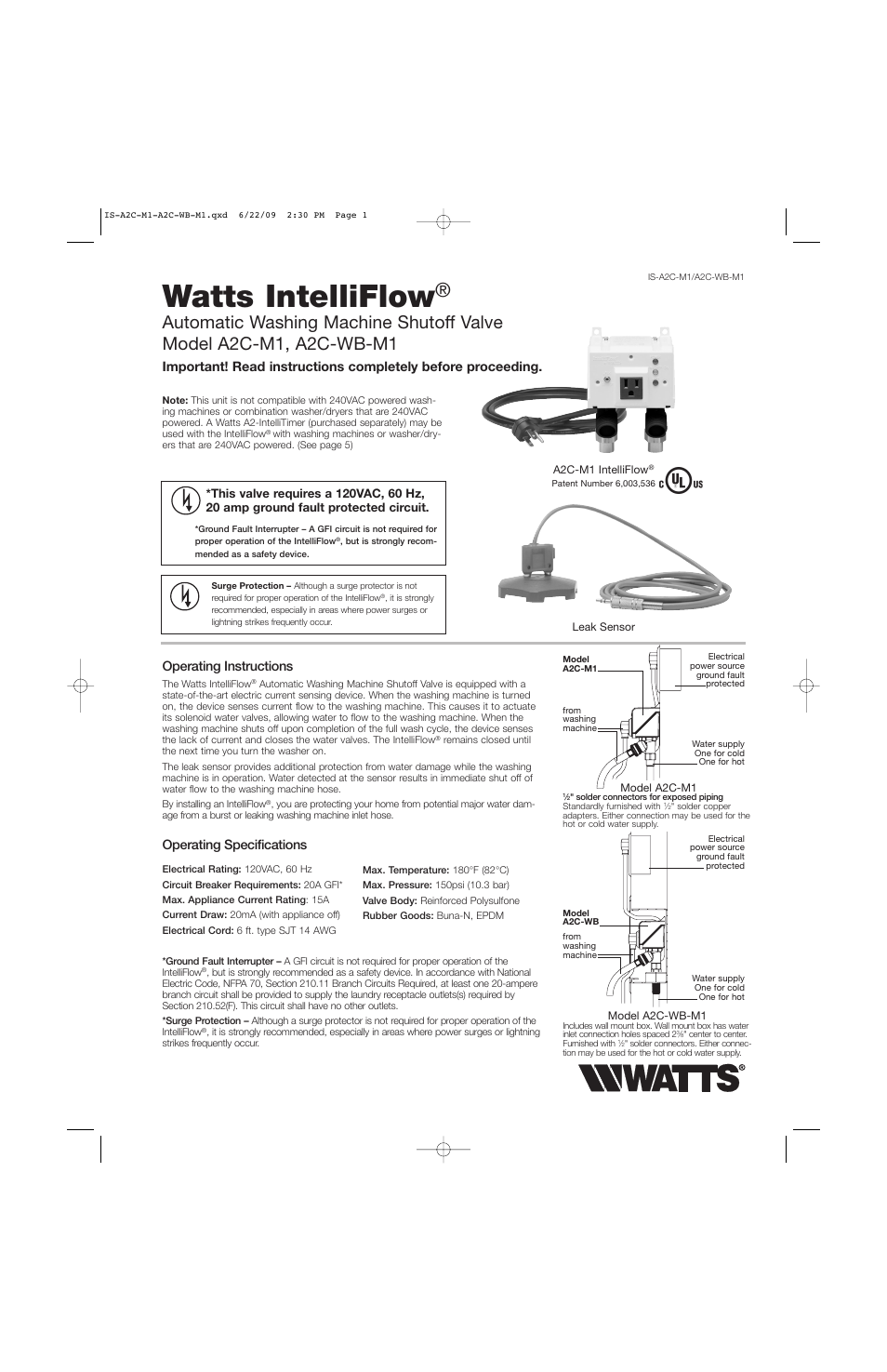 Watts A2C-WB User Manual | 8 pages