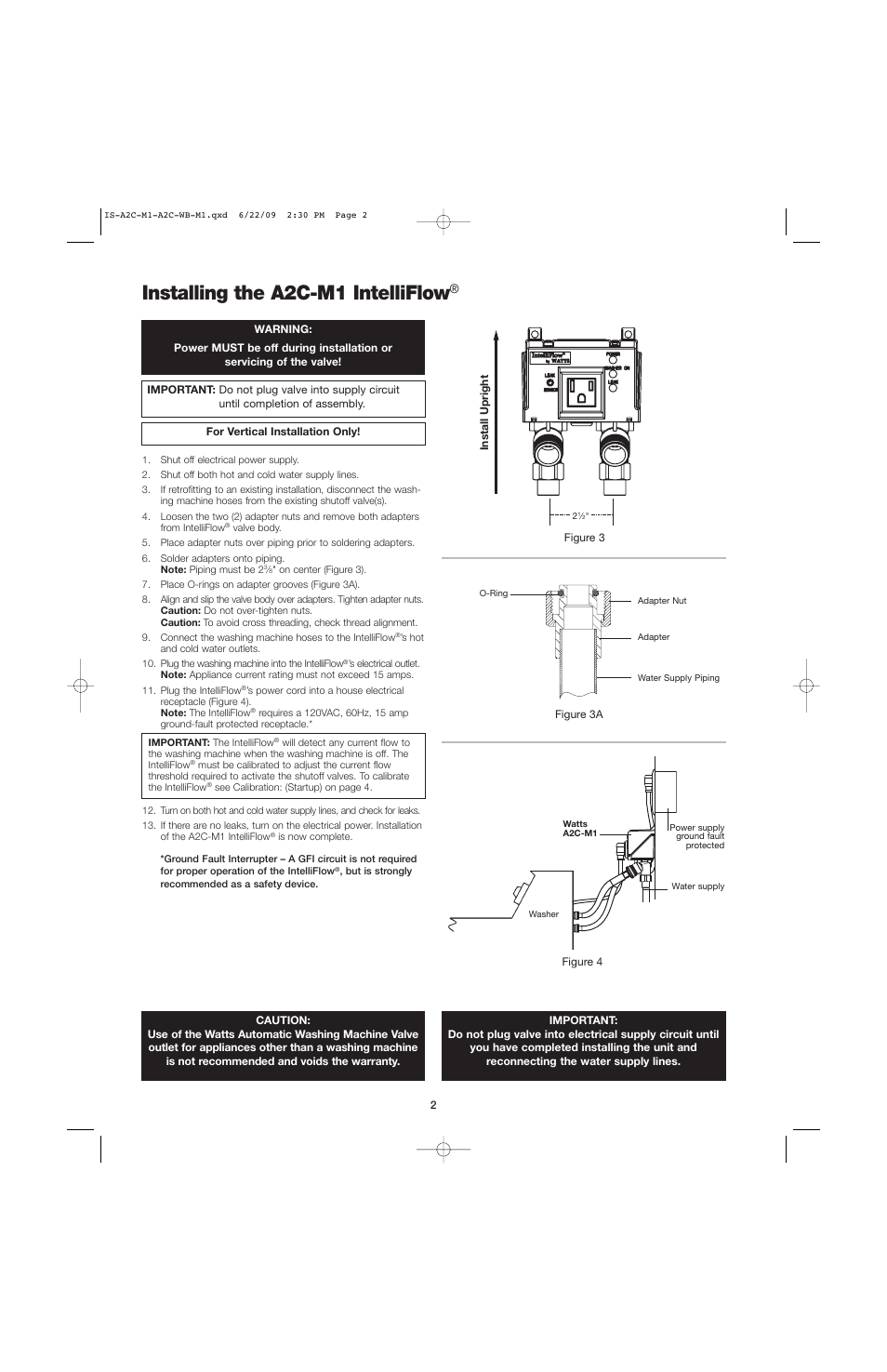 Installing the a2c-m1 intelliflow | Watts A2C-WB User Manual | Page 2 / 8