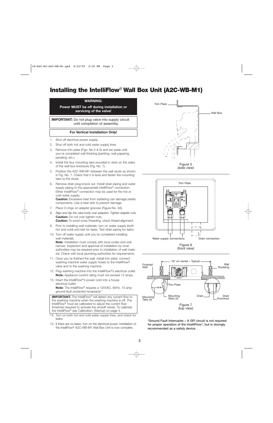 Installing the intelliflow, Wall box unit (a2c-wb-m1), Rlisted 3p47 | Watts A2C-WB User Manual | Page 3 / 8