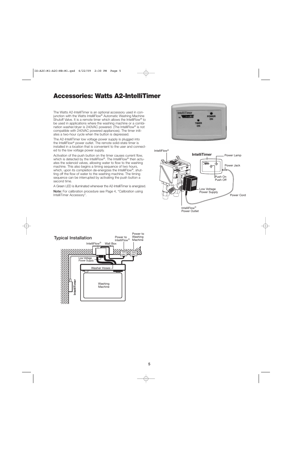 Accessories: watts a2-intellitimer, Typical installation | Watts A2C-WB User Manual | Page 5 / 8