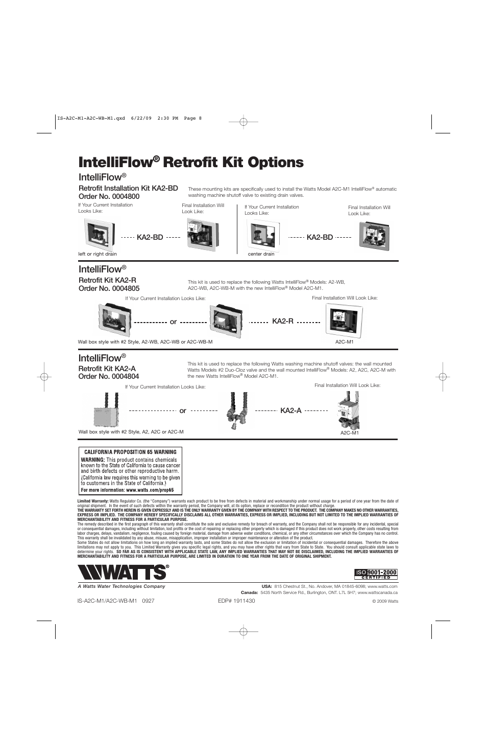 Intelliflow, Retrofit kit options | Watts A2C-WB User Manual | Page 8 / 8
