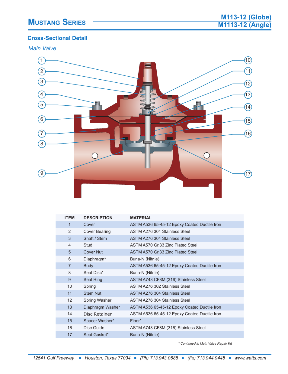 Ustang, Eries | Watts M1113-12 User Manual | Page 4 / 6