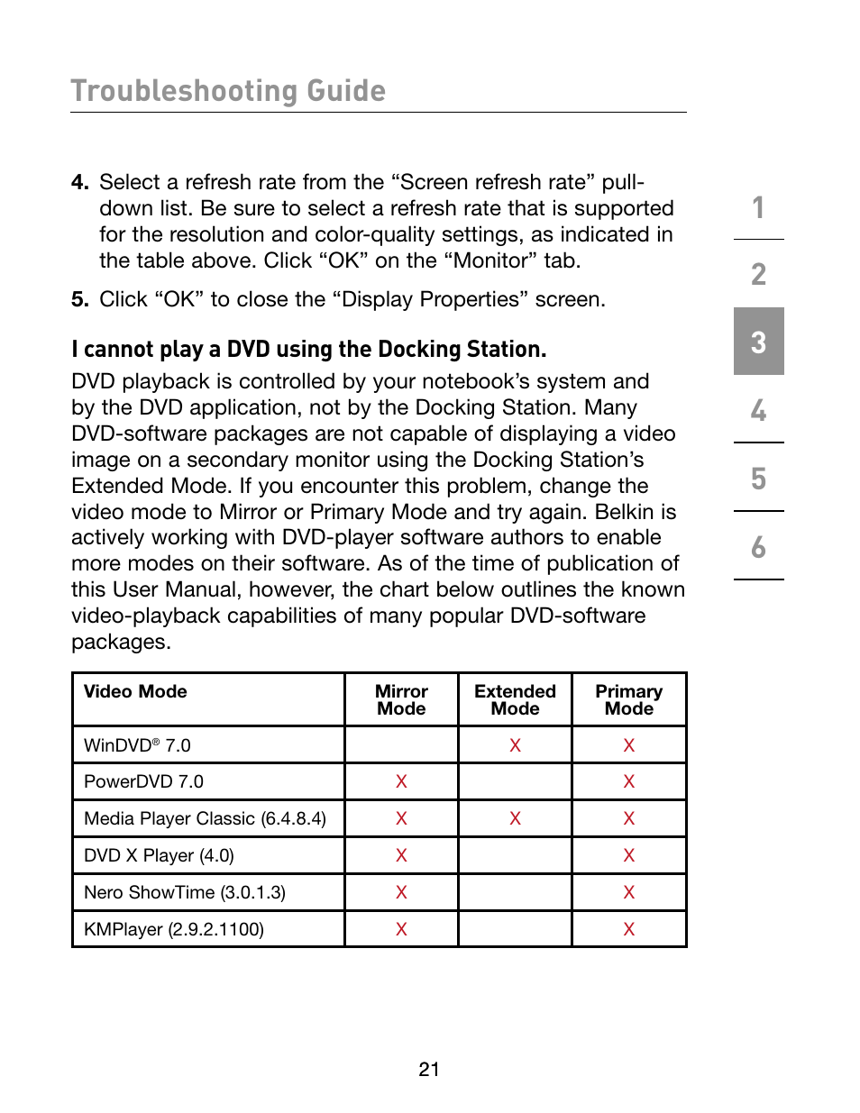 I cannot play a dvd using the docking station | Belkin F5U273 User Manual | Page 24 / 32