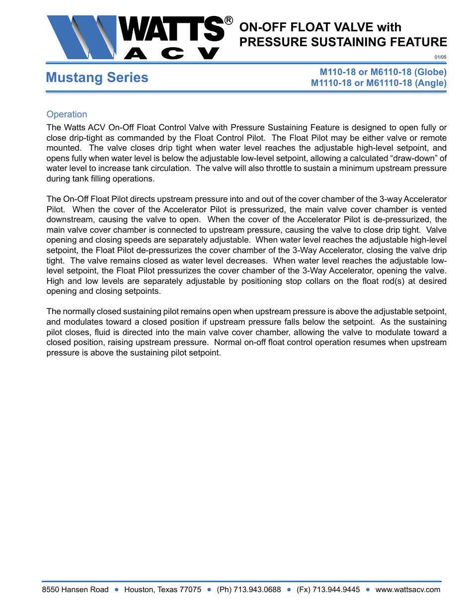 Watts M1110-18 User Manual | 2 pages