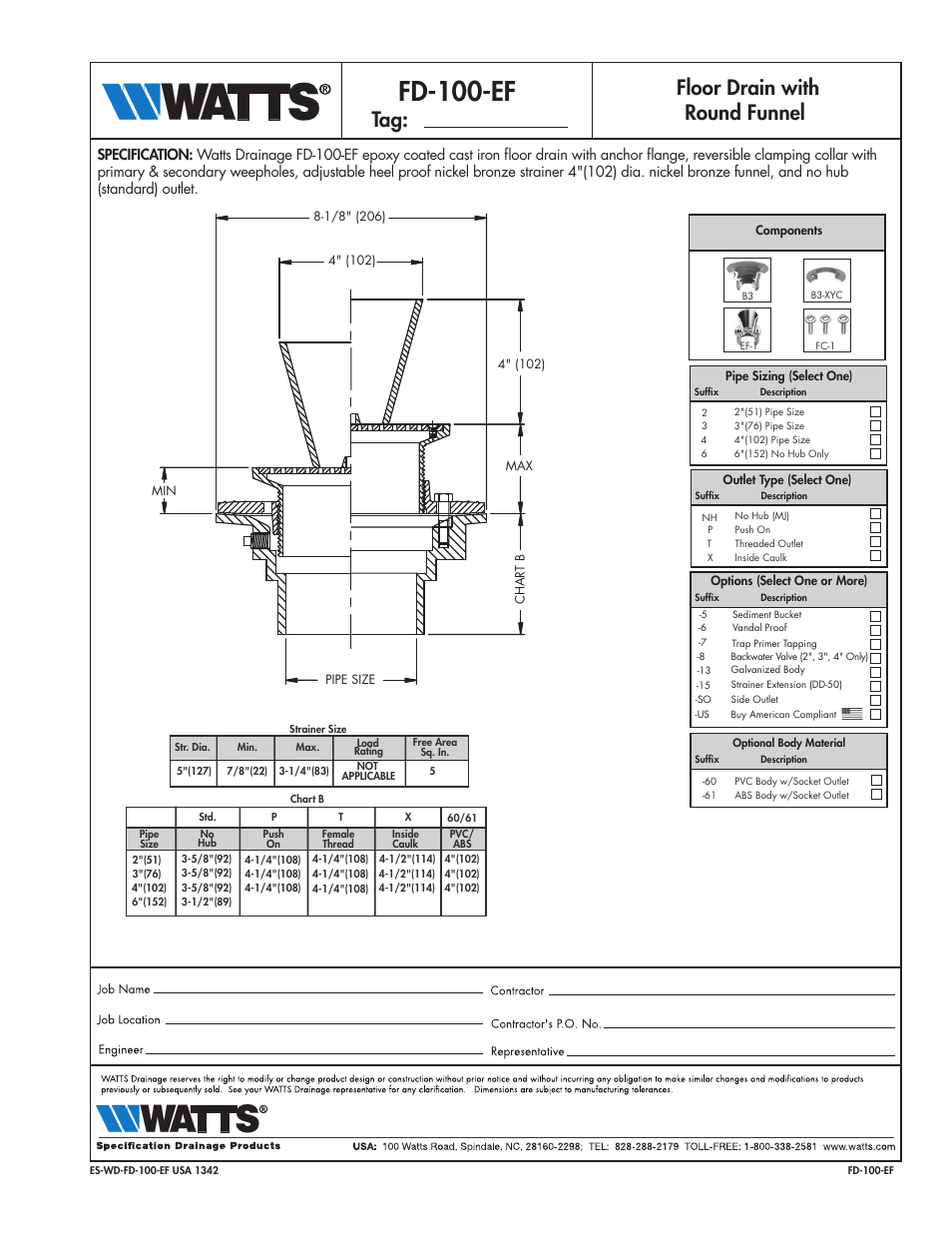 Watts FD-100-EF User Manual | 1 page