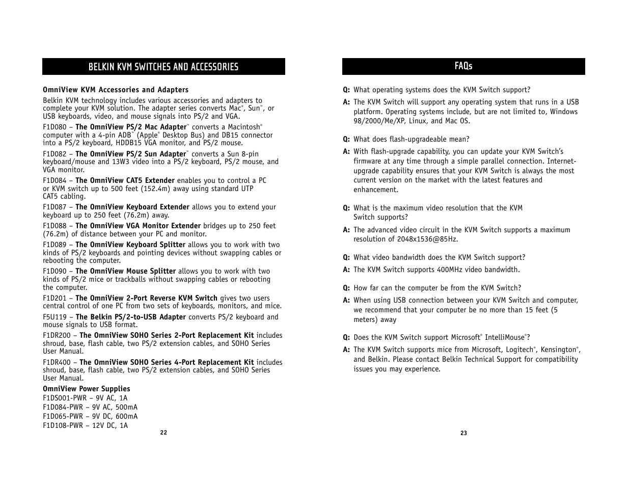 Faqs, Belkin kvm switches and accessories | Belkin F1DS102U User Manual | Page 13 / 16