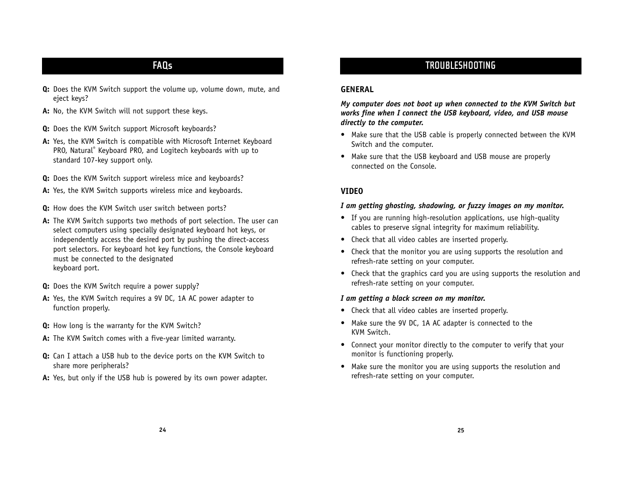 Troubleshooting, Faqs | Belkin F1DS102U User Manual | Page 14 / 16
