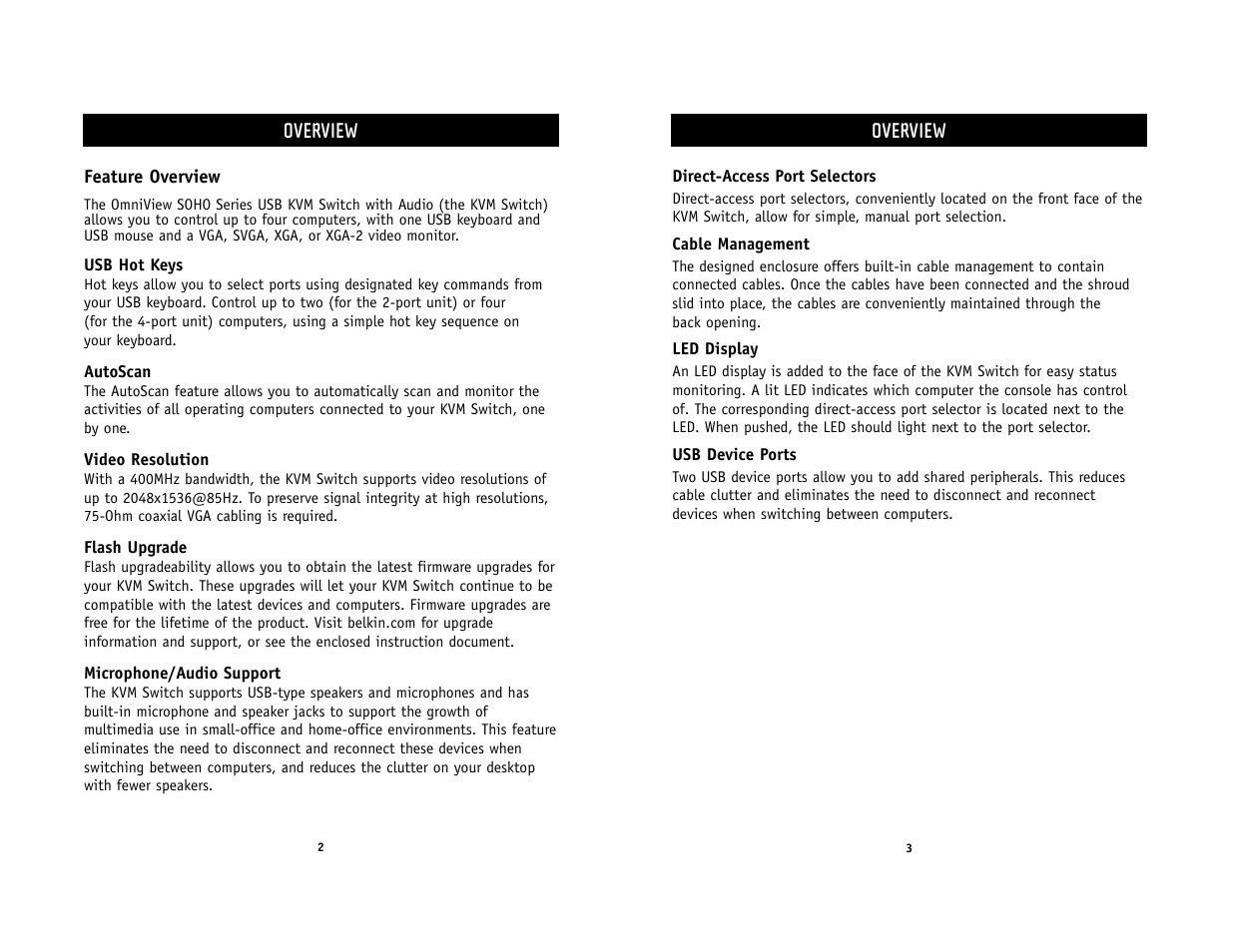 Overview | Belkin F1DS102U User Manual | Page 3 / 16