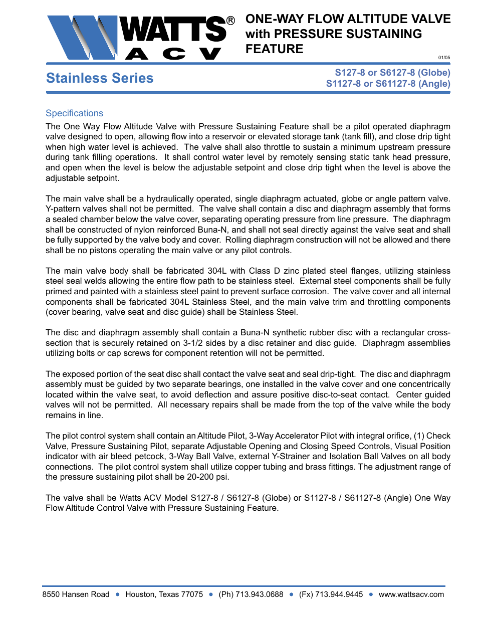 Watts S1127-8 User Manual | 1 page