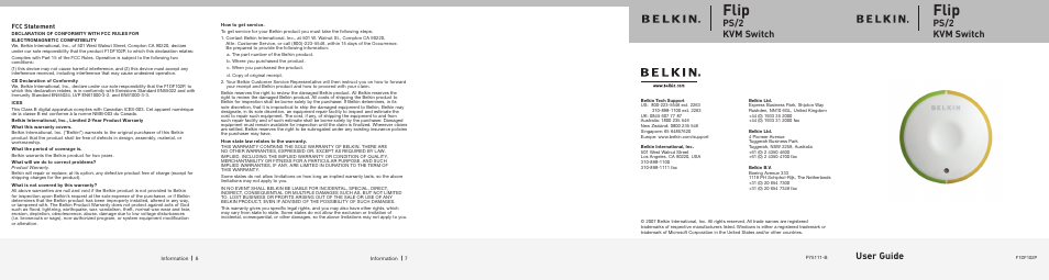 Flip, User guide, Ps/2 kvm switch | Belkin F1DF102P User Manual | Page 2 / 2