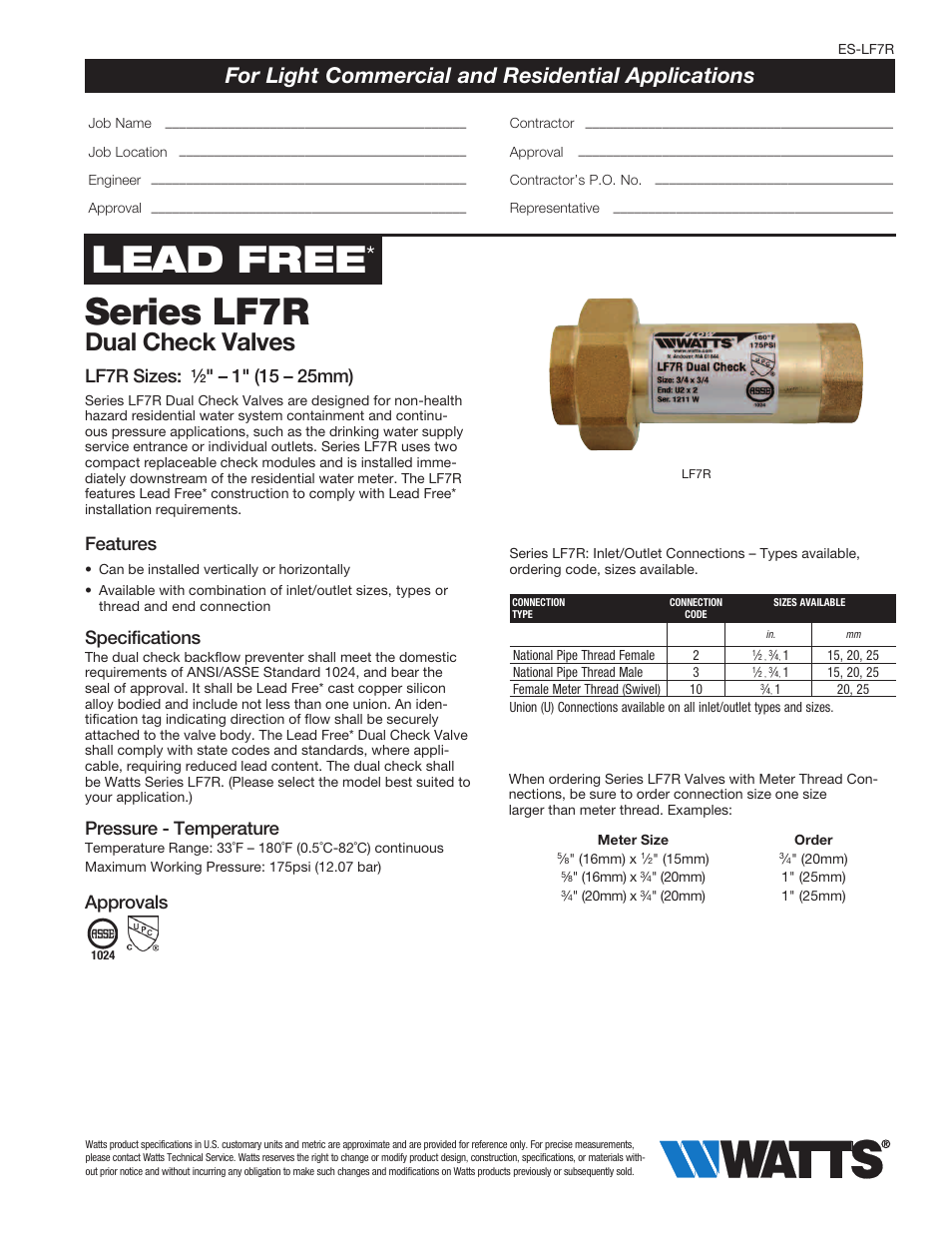 Watts LF7R User Manual | 2 pages