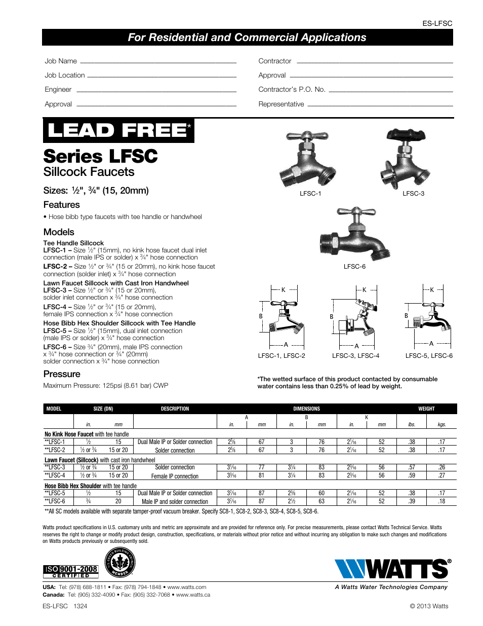 Watts LFSC User Manual | 1 page