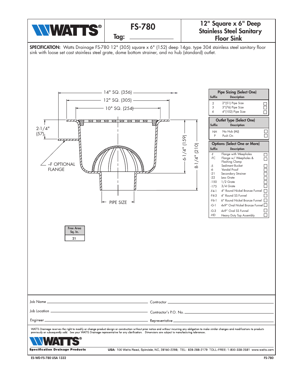 Watts FS-780 User Manual | 1 page