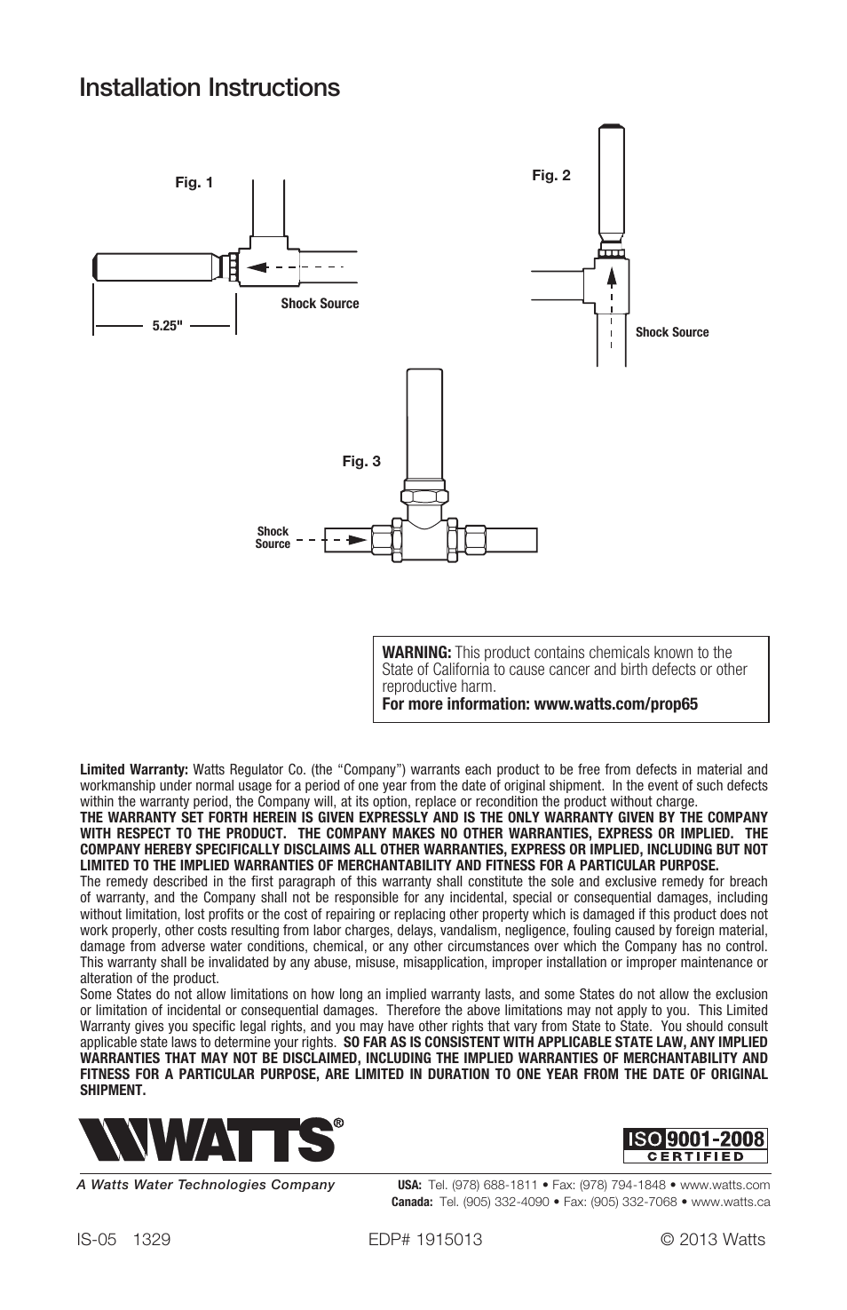 Installation instructions | Watts LF05 User Manual | Page 2 / 2