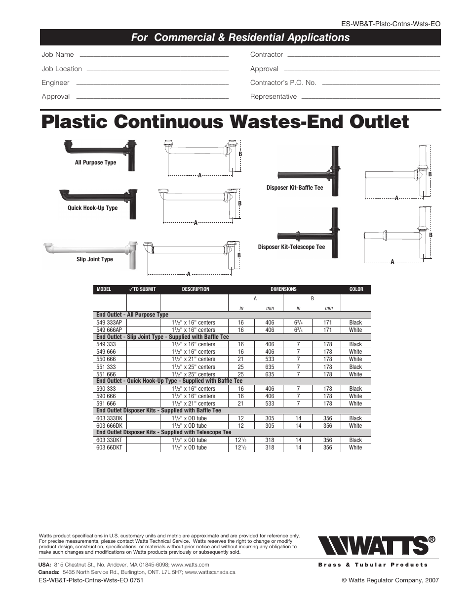 Watts 603 66DKT User Manual | 1 page