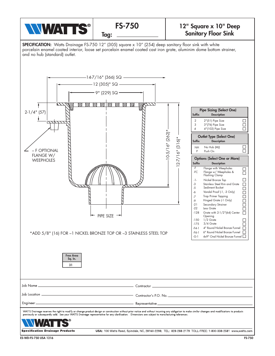 Watts FS-750 User Manual | 1 page
