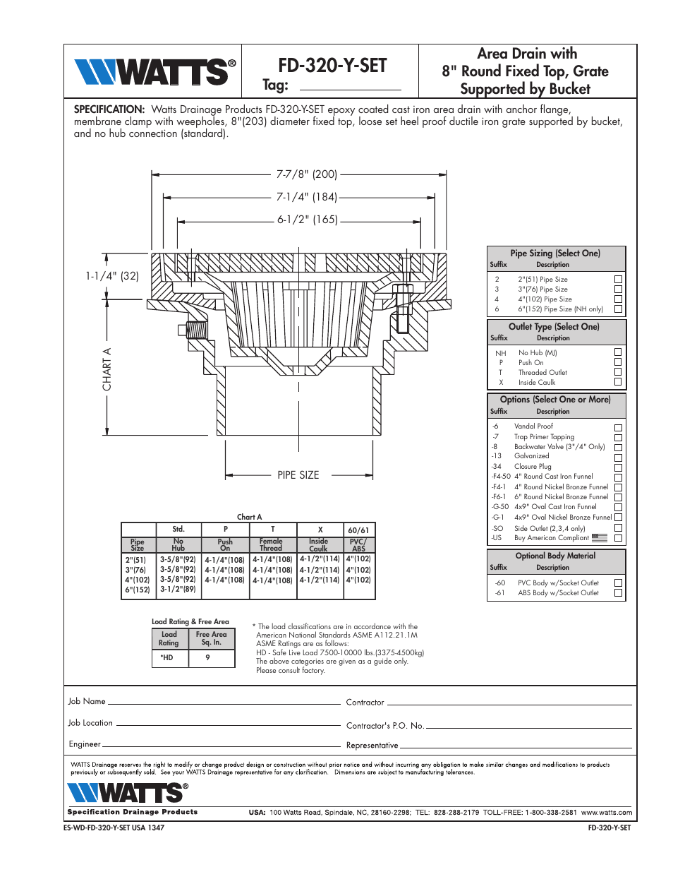 Watts FD-320-Y-SET User Manual | 1 page