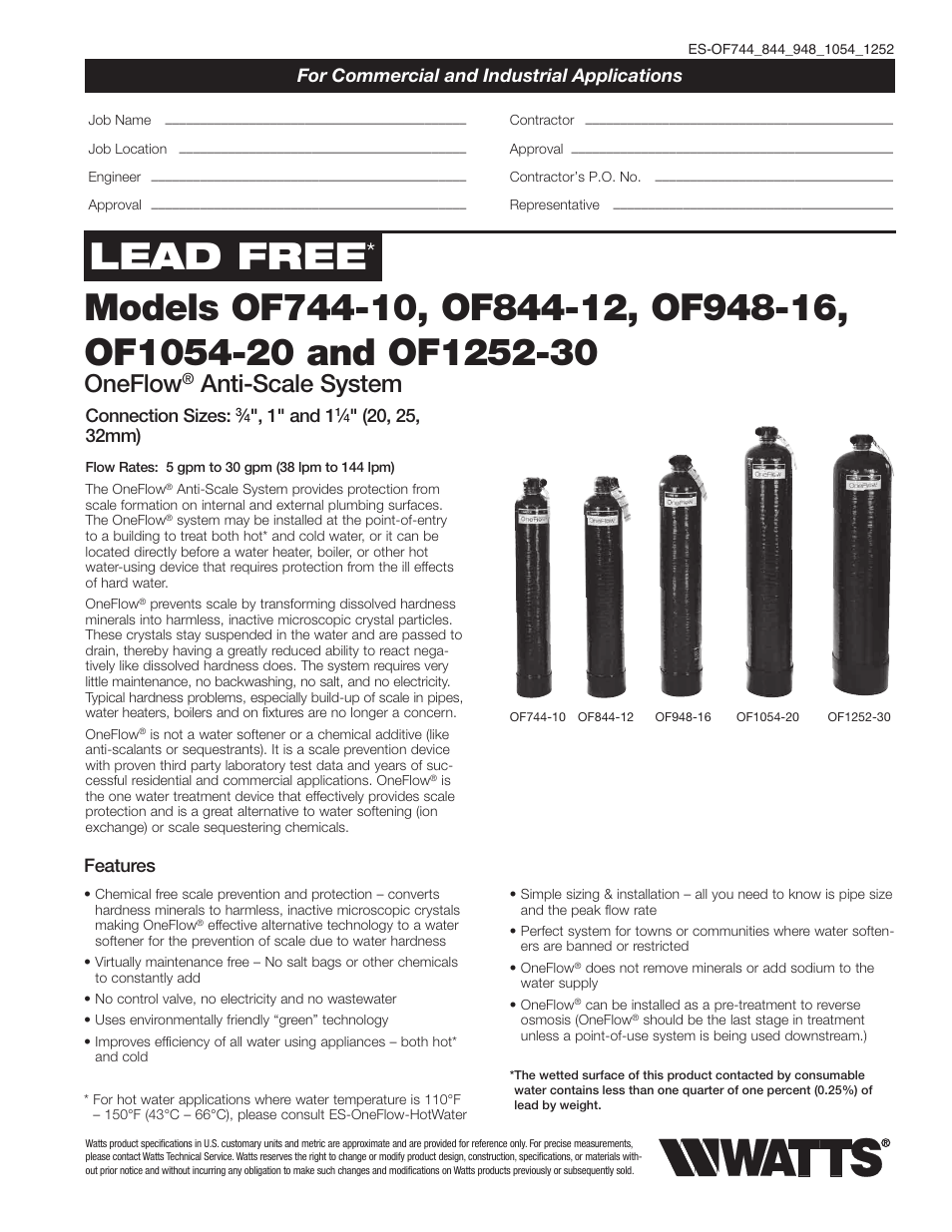 Watts OF948-16 User Manual | 2 pages