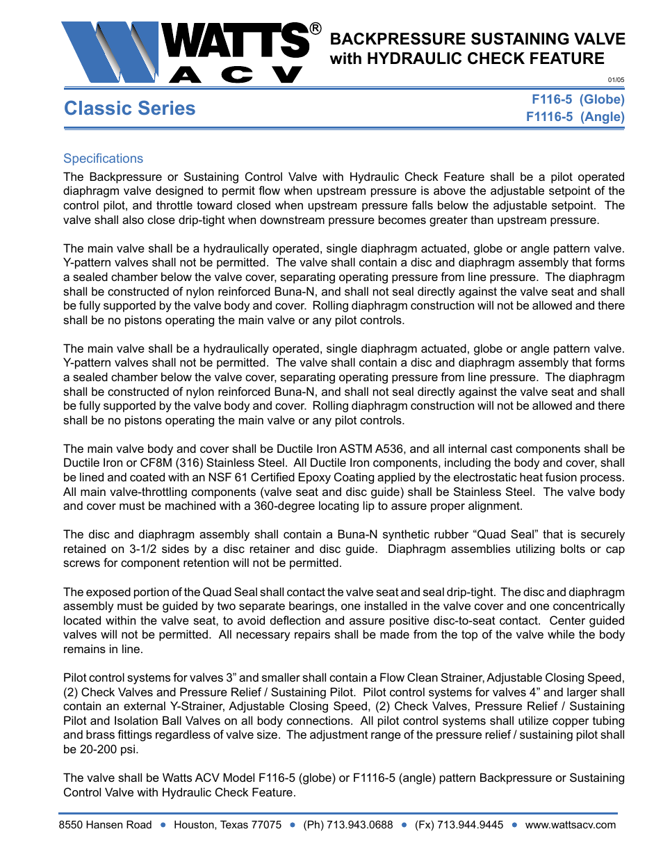 Watts F1116-5 User Manual | 1 page