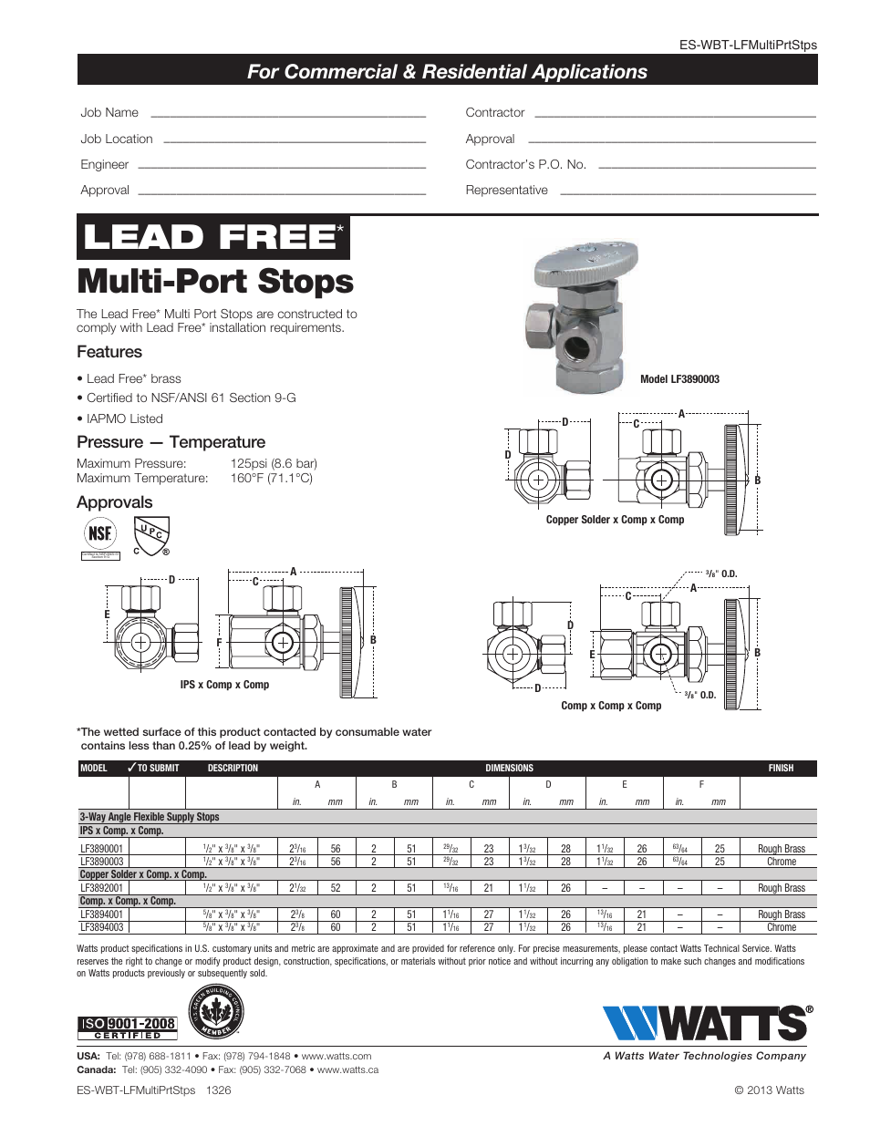 Watts LF389 4003 User Manual | 1 page