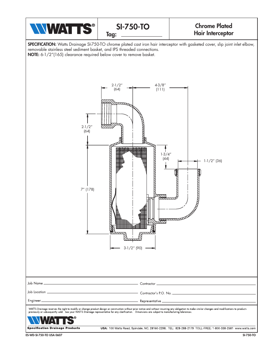 Watts SI-750-TO User Manual | 1 page