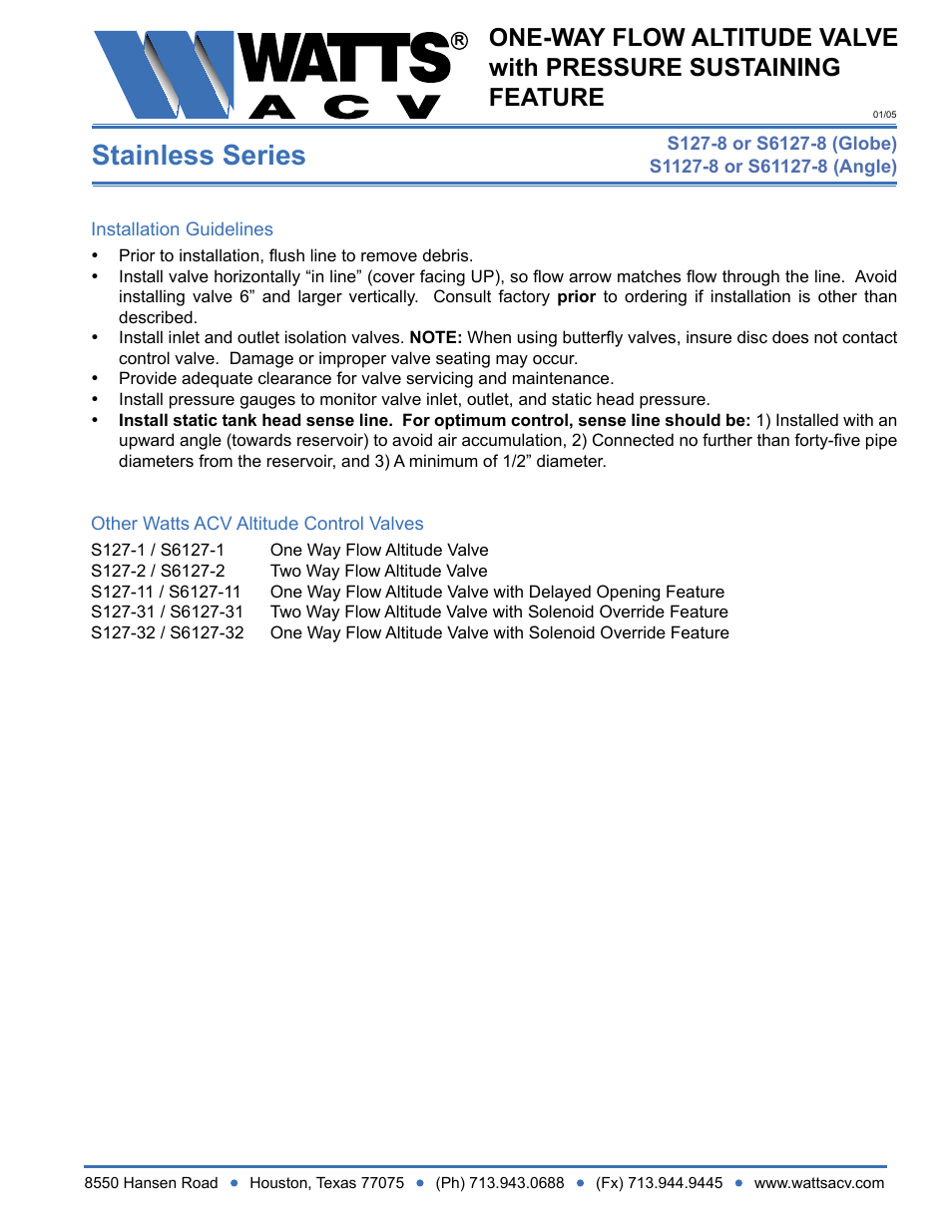 Stainless series | Watts S1127-8 User Manual | Page 2 / 2