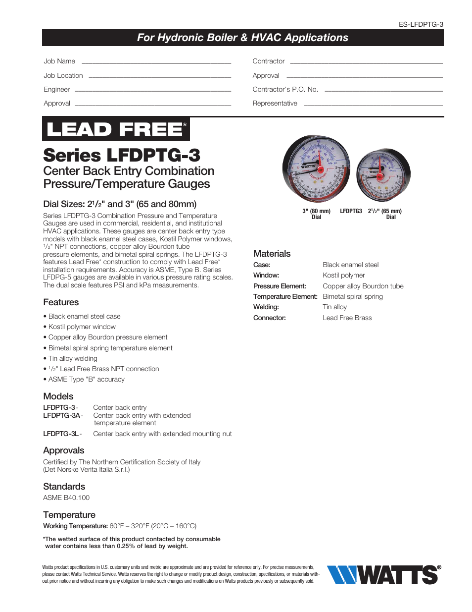 Watts LFDPTG-3 User Manual | 2 pages