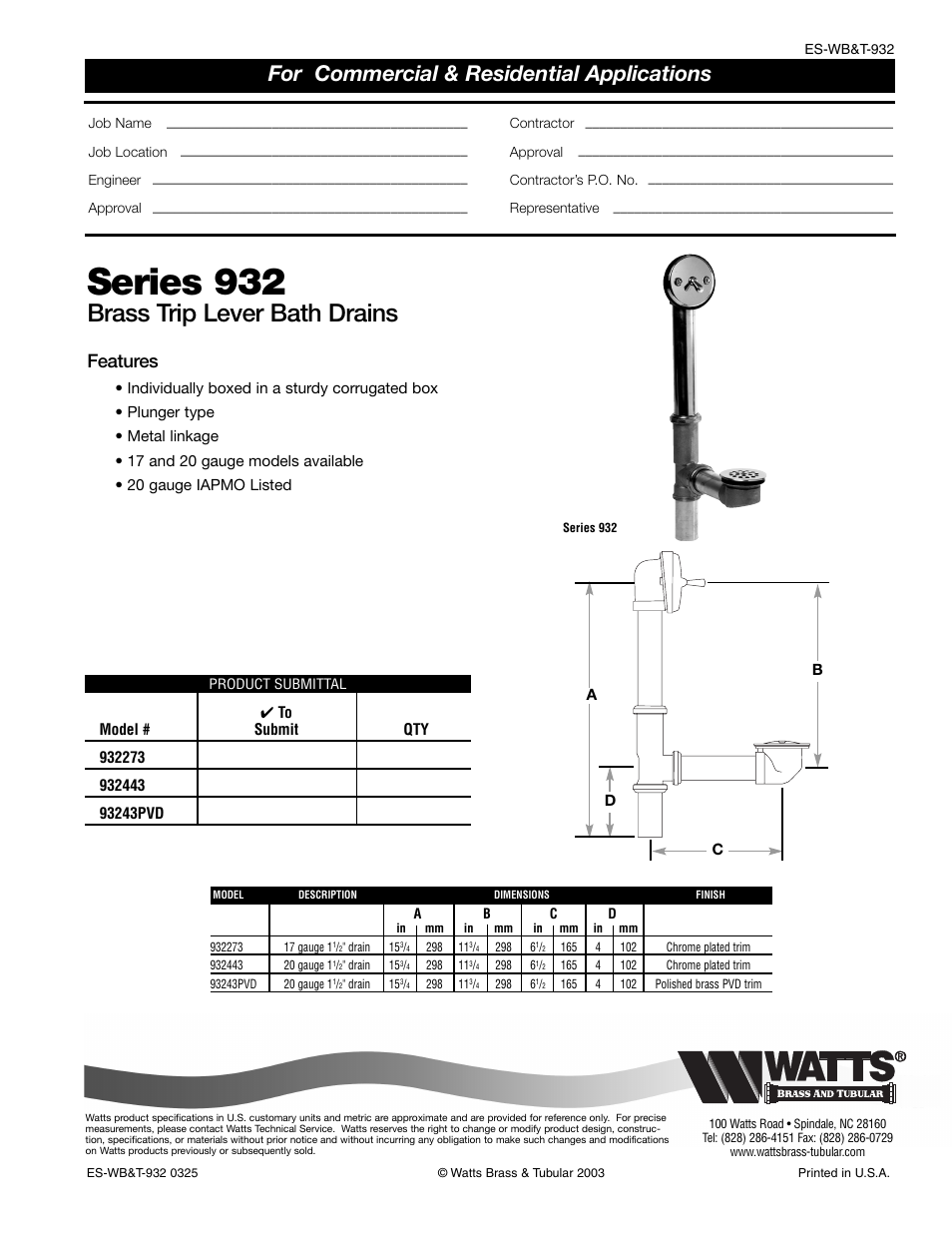 Watts 932 443 User Manual | 1 page