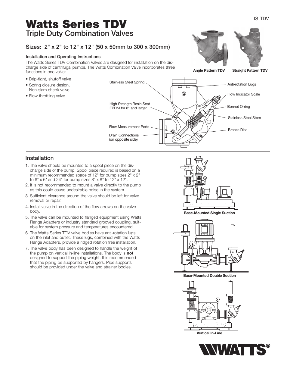 Watts TDV User Manual | 4 pages
