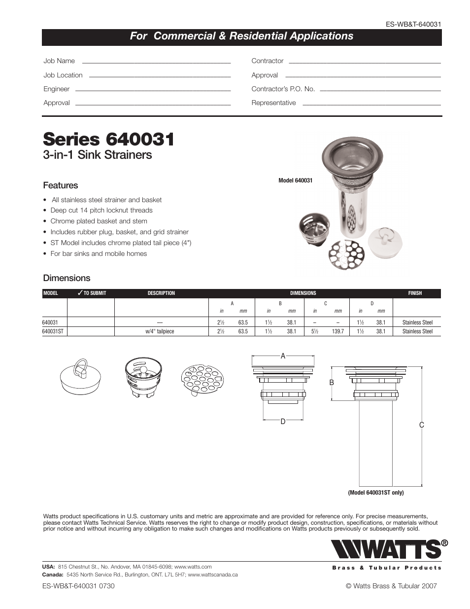 Watts 640 User Manual | 1 page