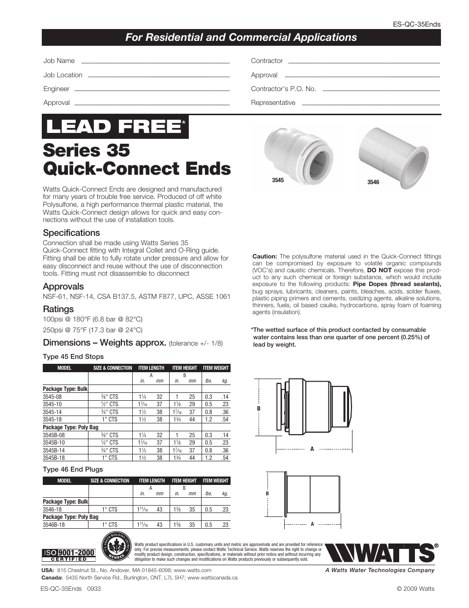 Watts 3546B User Manual | 1 page