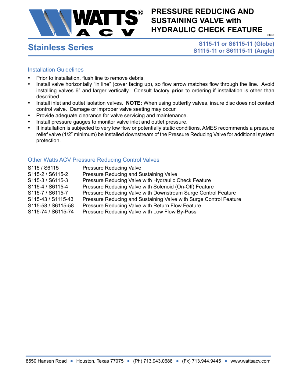 Stainless series | Watts S1115-11 User Manual | Page 2 / 2