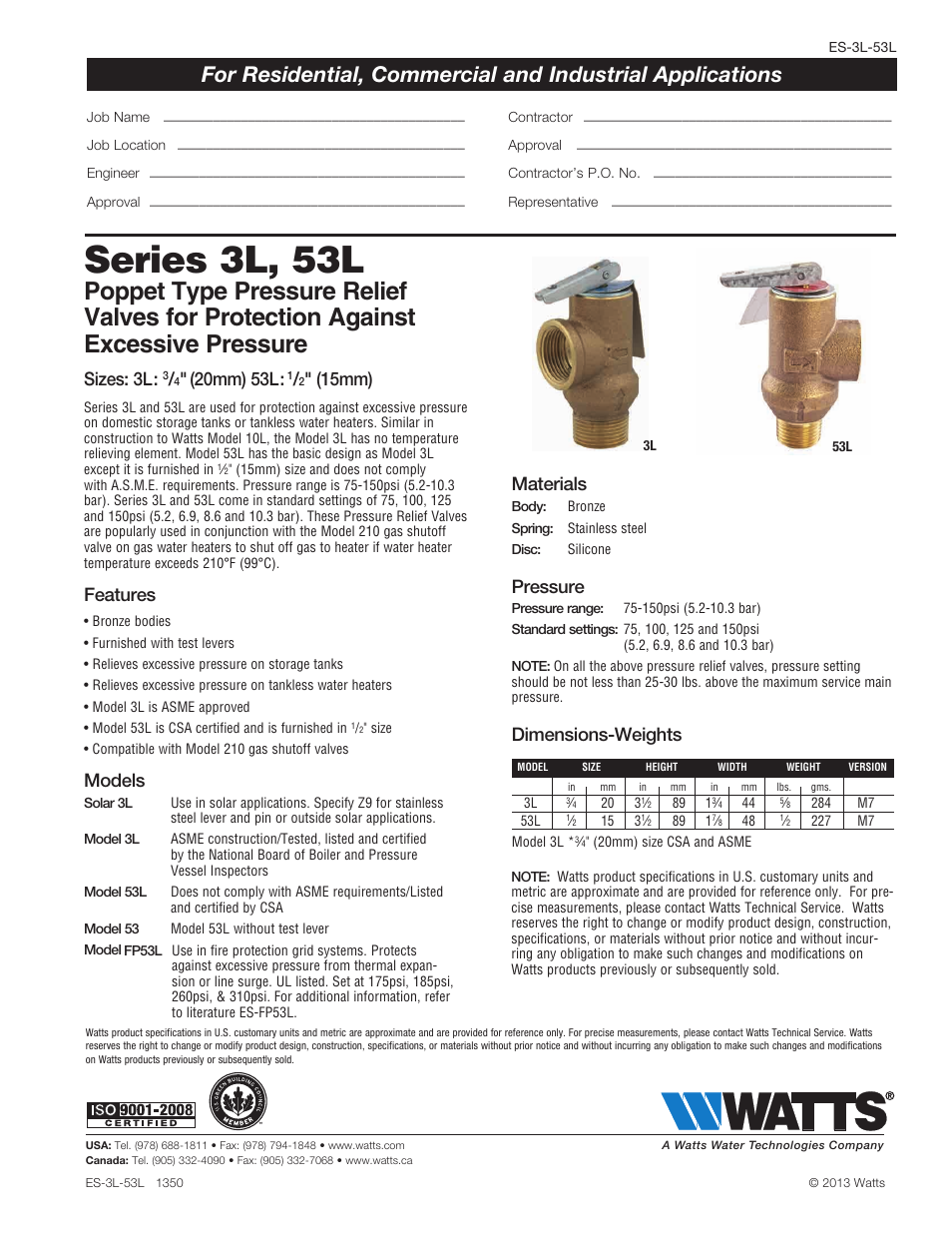 Watts 53L User Manual | 1 page