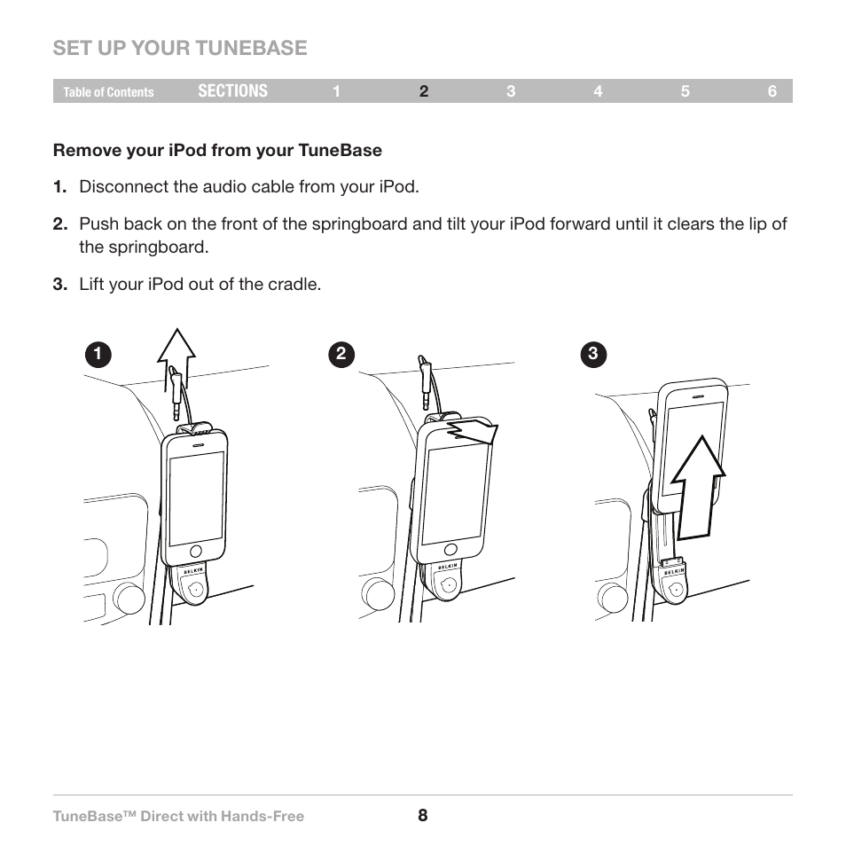Removal, Set up your tunebase | Belkin Belkine TuneBase Direct with Hands-Free 8820-00110ea User Manual | Page 10 / 162
