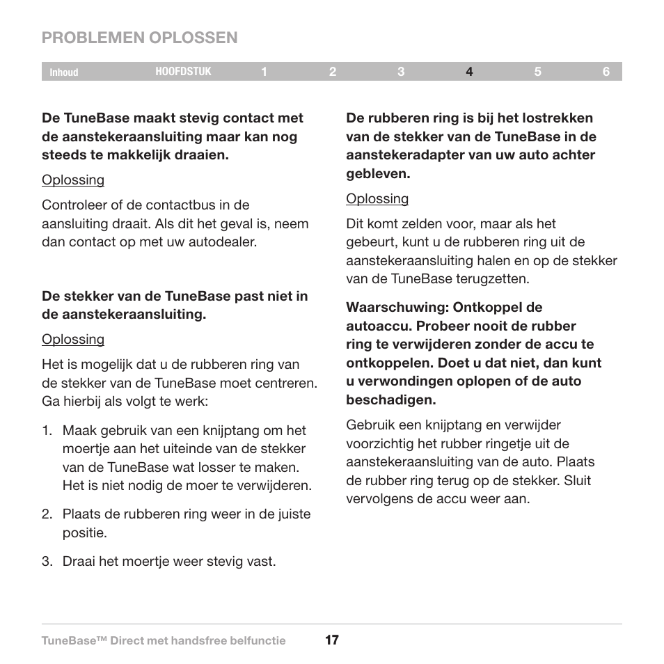 Problemen oplossen | Belkin Belkine TuneBase Direct with Hands-Free 8820-00110ea User Manual | Page 100 / 162