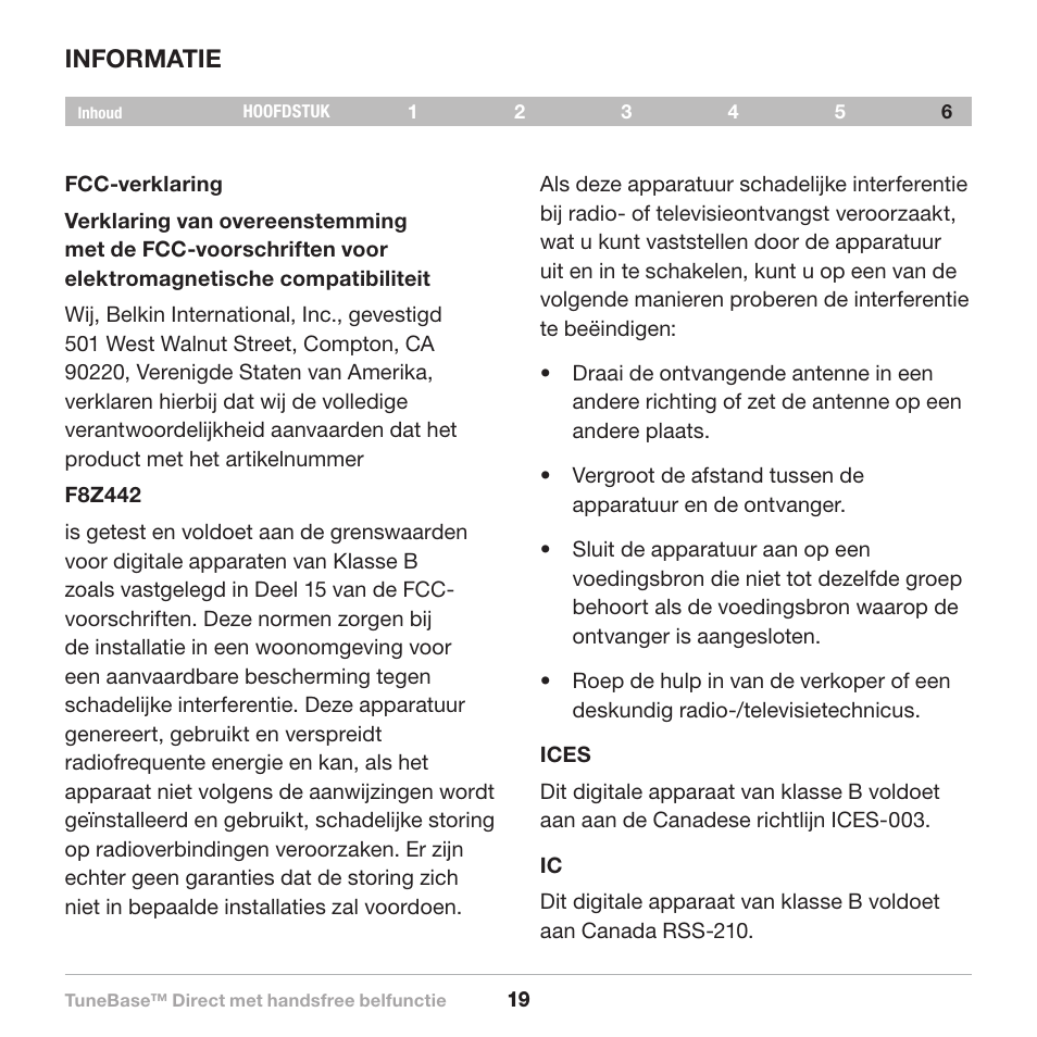 Informatie | Belkin Belkine TuneBase Direct with Hands-Free 8820-00110ea User Manual | Page 102 / 162