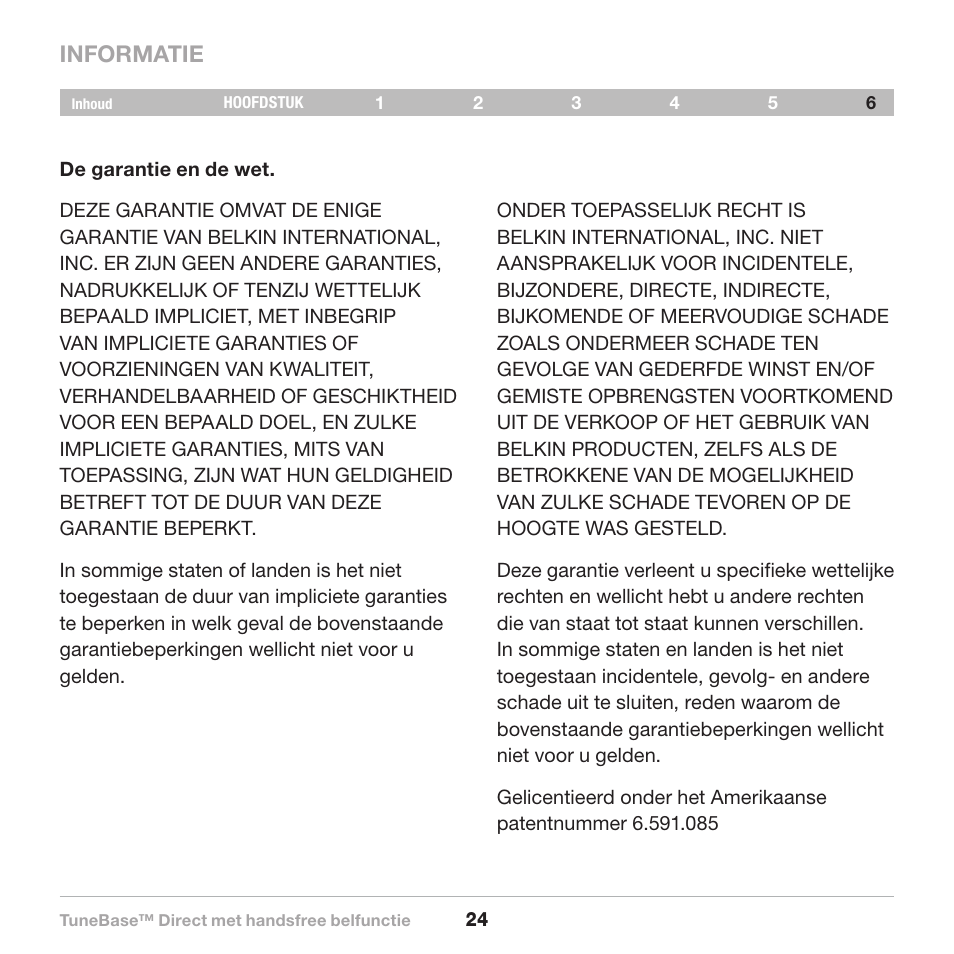 Informatie | Belkin Belkine TuneBase Direct with Hands-Free 8820-00110ea User Manual | Page 107 / 162