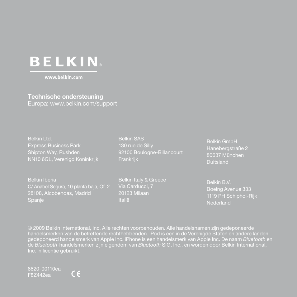 Belkin Belkine TuneBase Direct with Hands-Free 8820-00110ea User Manual | Page 108 / 162