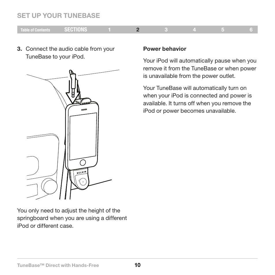 Set up your tunebase | Belkin Belkine TuneBase Direct with Hands-Free 8820-00110ea User Manual | Page 12 / 162