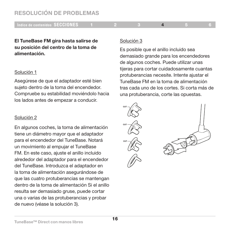 Resolución de problemas | Belkin Belkine TuneBase Direct with Hands-Free 8820-00110ea User Manual | Page 126 / 162