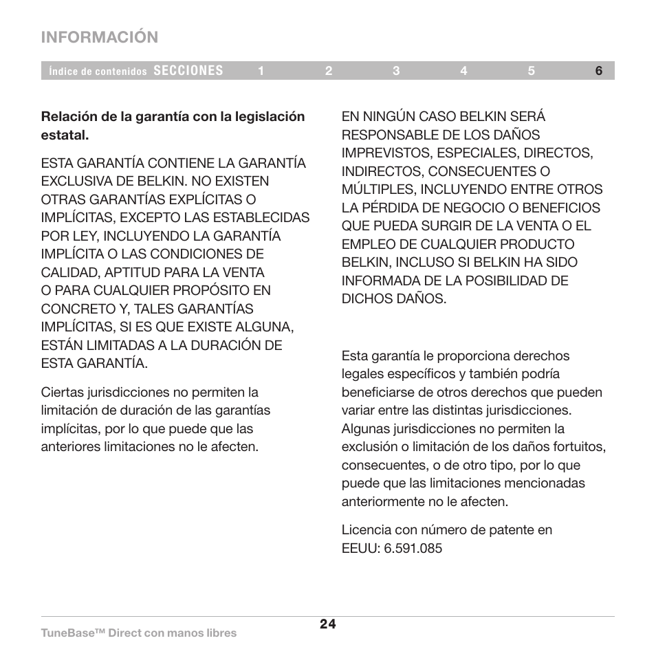 Información | Belkin Belkine TuneBase Direct with Hands-Free 8820-00110ea User Manual | Page 134 / 162