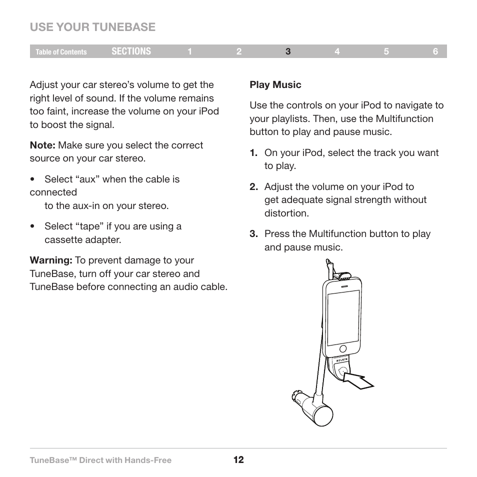 Use your tunebase | Belkin Belkine TuneBase Direct with Hands-Free 8820-00110ea User Manual | Page 14 / 162