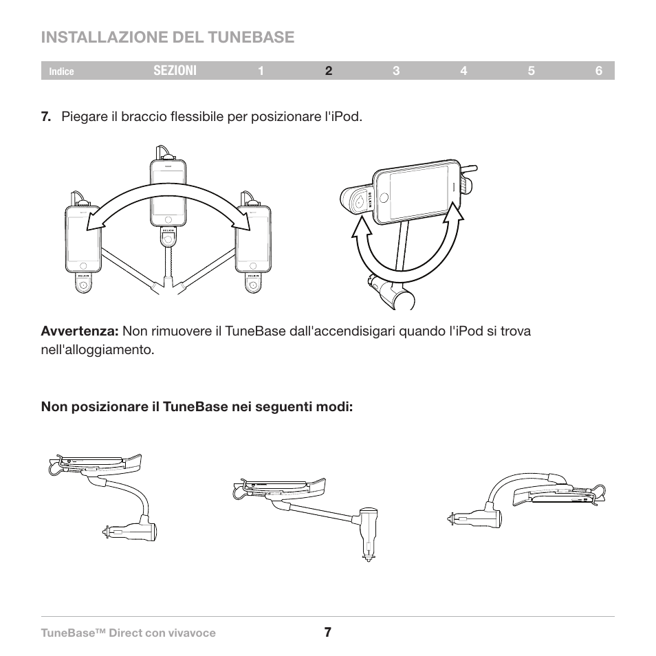 Landscape, Installazione del tunebase | Belkin Belkine TuneBase Direct with Hands-Free 8820-00110ea User Manual | Page 144 / 162