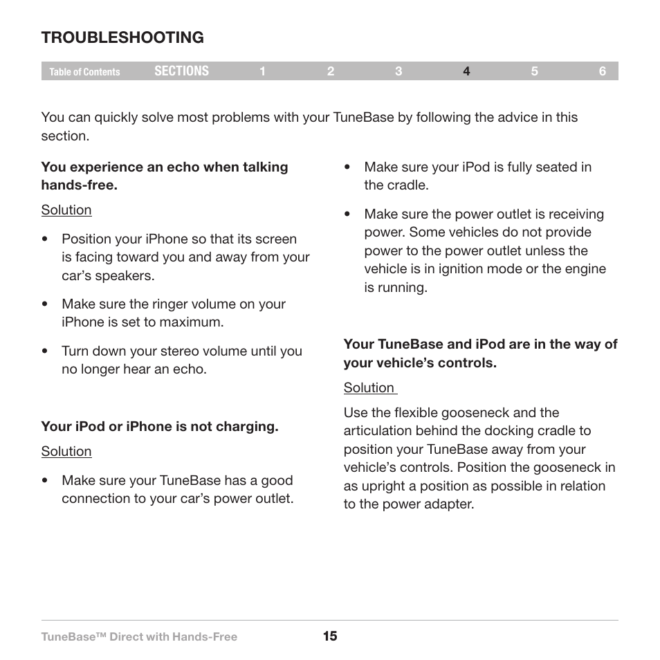 Troubleshooting | Belkin Belkine TuneBase Direct with Hands-Free 8820-00110ea User Manual | Page 17 / 162