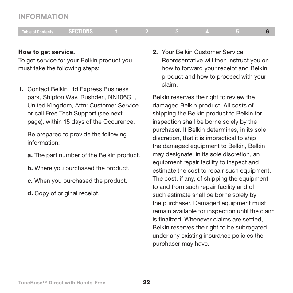 Information | Belkin Belkine TuneBase Direct with Hands-Free 8820-00110ea User Manual | Page 24 / 162