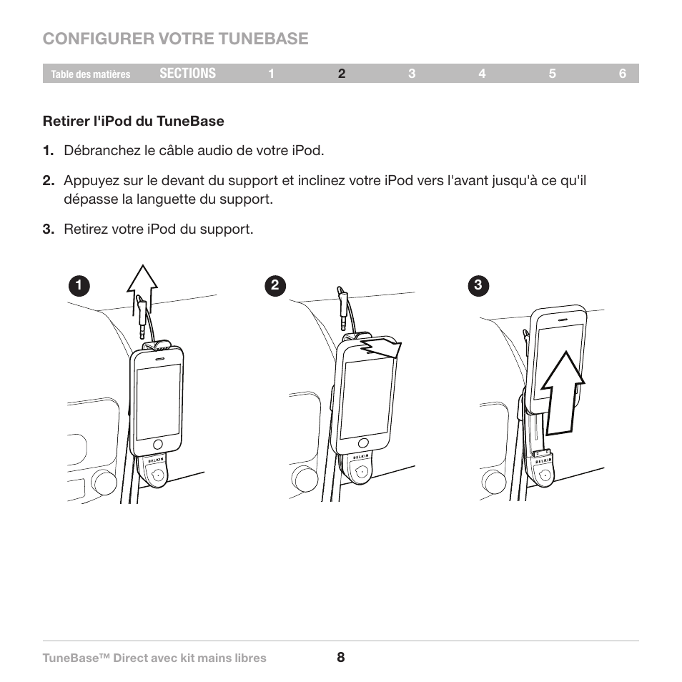 Removal, Configurer votre tunebase | Belkin Belkine TuneBase Direct with Hands-Free 8820-00110ea User Manual | Page 37 / 162