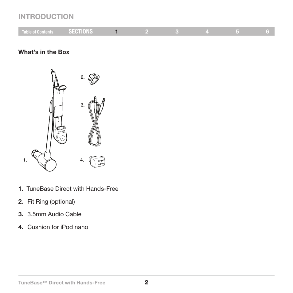 What’s in the box, Introduction | Belkin Belkine TuneBase Direct with Hands-Free 8820-00110ea User Manual | Page 4 / 162