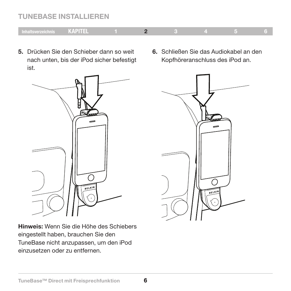 Tunebase installieren | Belkin Belkine TuneBase Direct with Hands-Free 8820-00110ea User Manual | Page 62 / 162