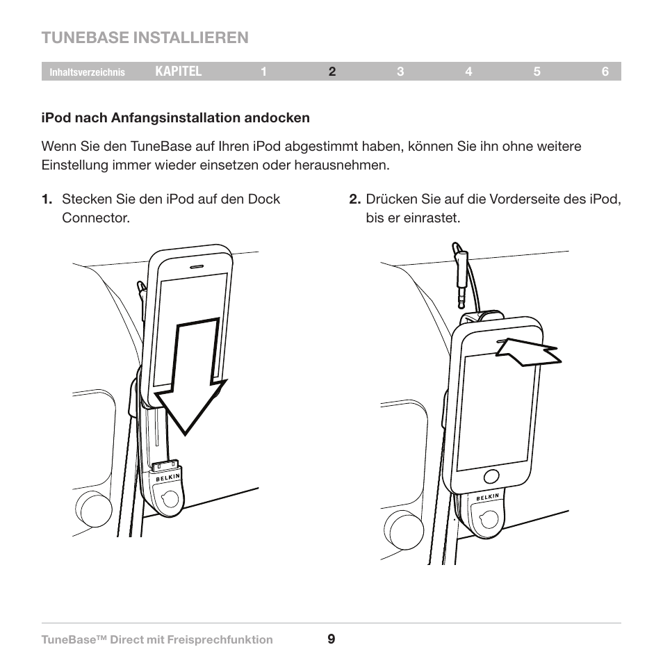 Tunebase installieren | Belkin Belkine TuneBase Direct with Hands-Free 8820-00110ea User Manual | Page 65 / 162