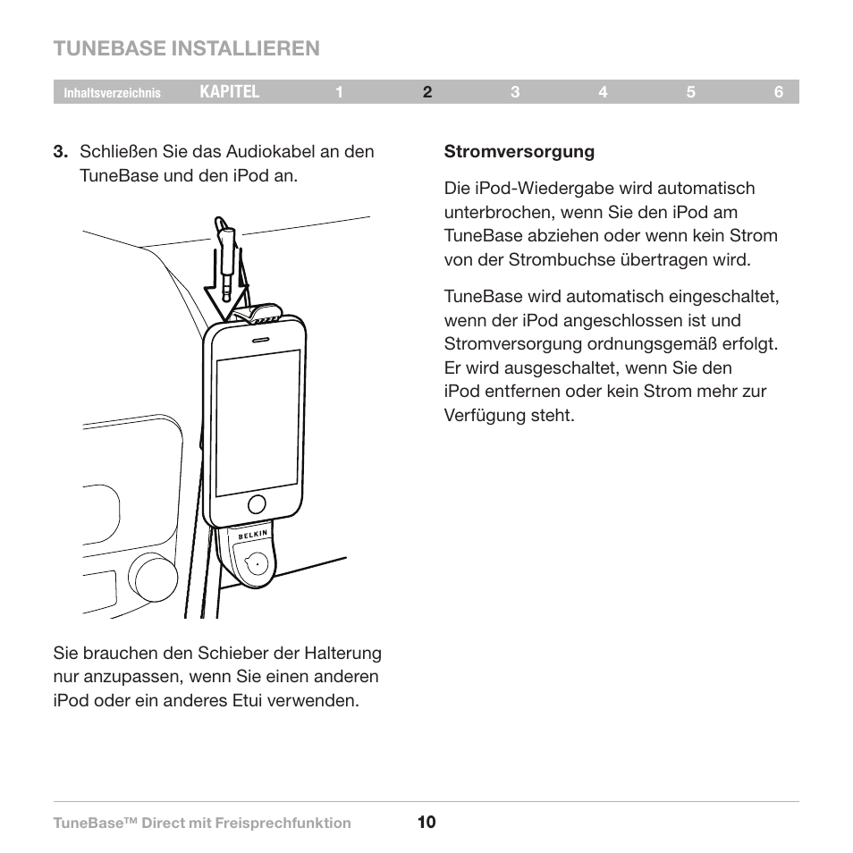 Tunebase installieren | Belkin Belkine TuneBase Direct with Hands-Free 8820-00110ea User Manual | Page 66 / 162